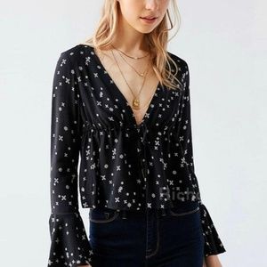 Bell Sleeve V-Neck Blouse